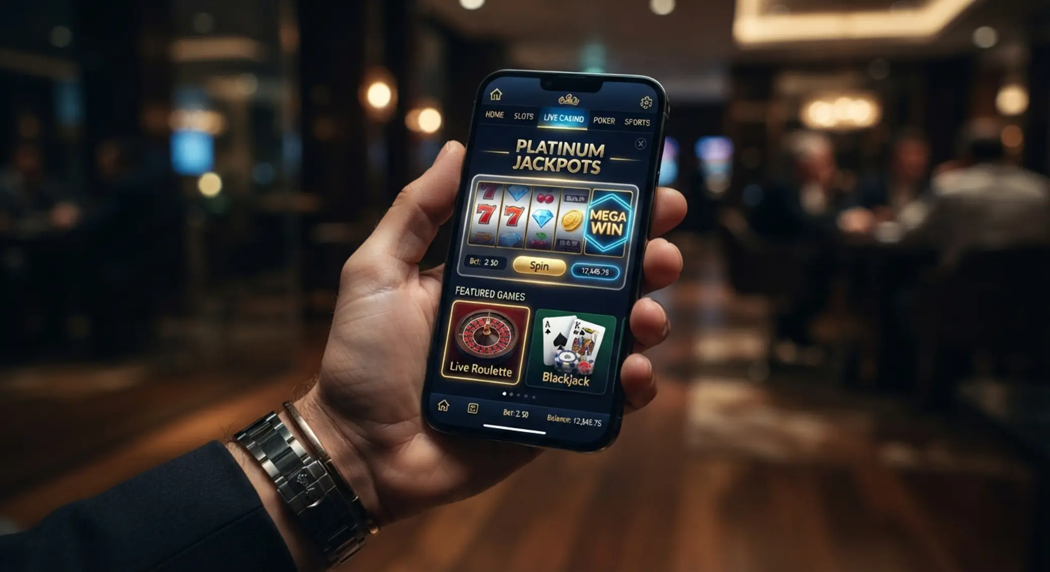 Interfejs aplikacji mobilnej na smartfonie Ekran smartfona z interfejsem aplikacji mobilnej do gry online