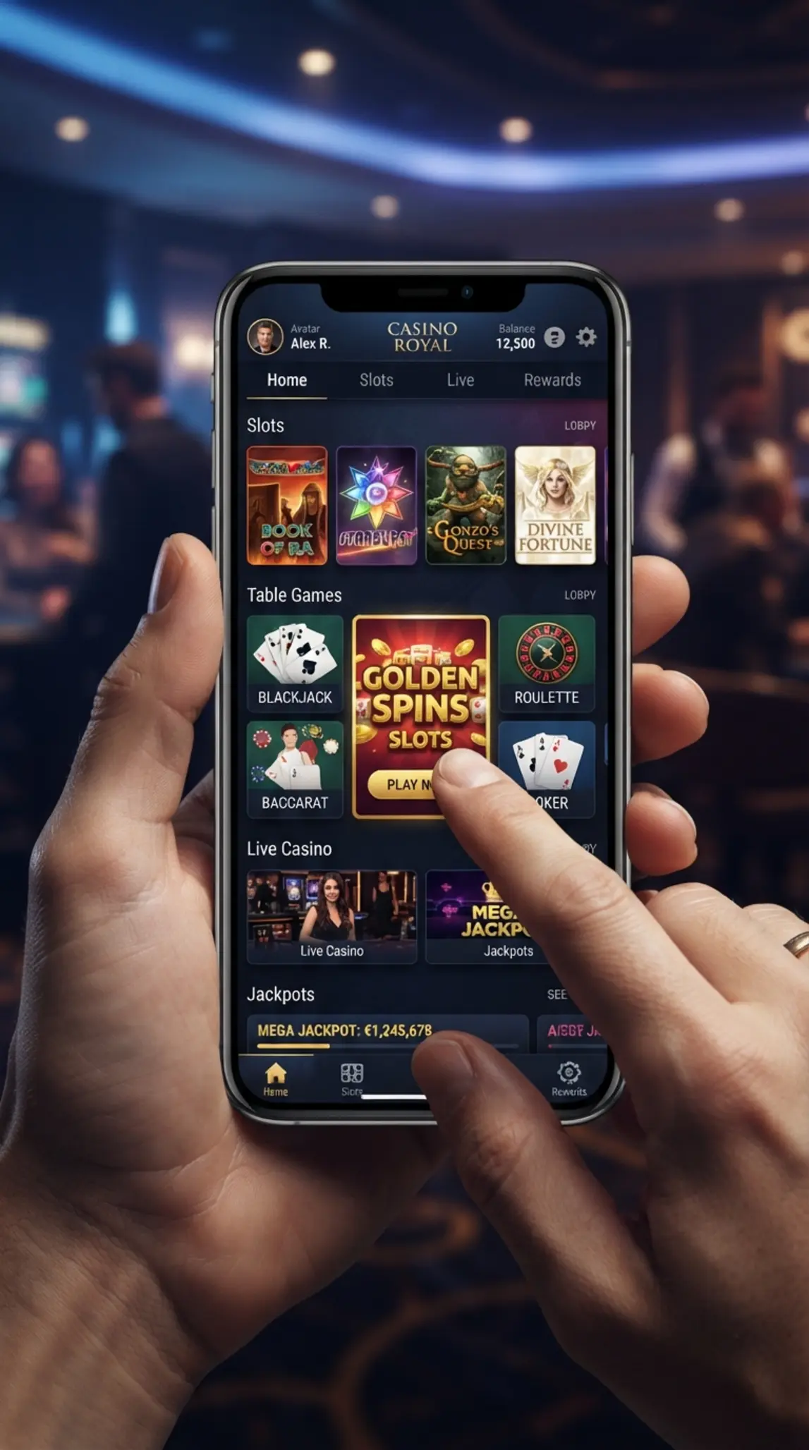 Ekran iPhone’a z lobby mobilnej platformy gier online